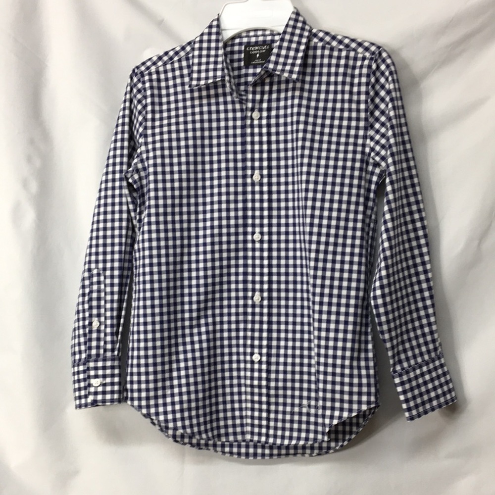 CrewCuts Ludlow Boys Blue and White Checker Button Down Size 8 Like-NEW